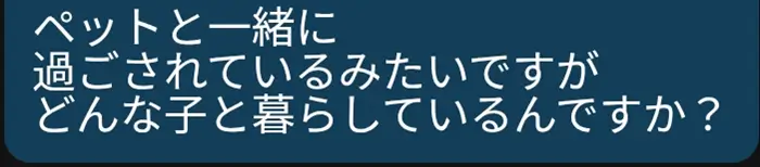 出会い系で男性側が送ったメッセージ画面。「ドライブが好きなんですね。私も運転が好きで気分転換によく出かけます。」「ペットと一緒に暮らされているみたいですが、どんな子なんですか？」と質問している様子。
